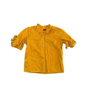 J.Crew Blouse Top Embroidered Eyelet Ruffle Sleeves Yellow Size Large